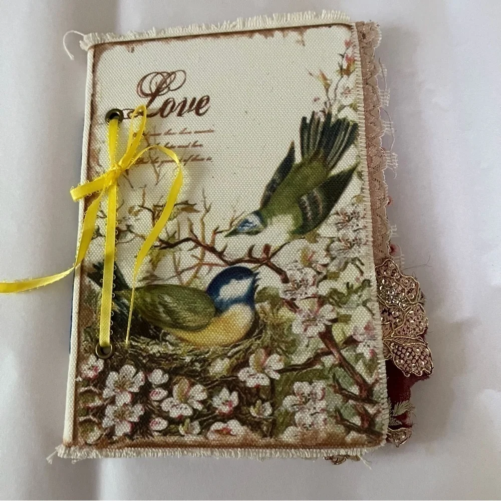 Handmade Journal Recycled Paper Cover Lace Ribbon 6x8